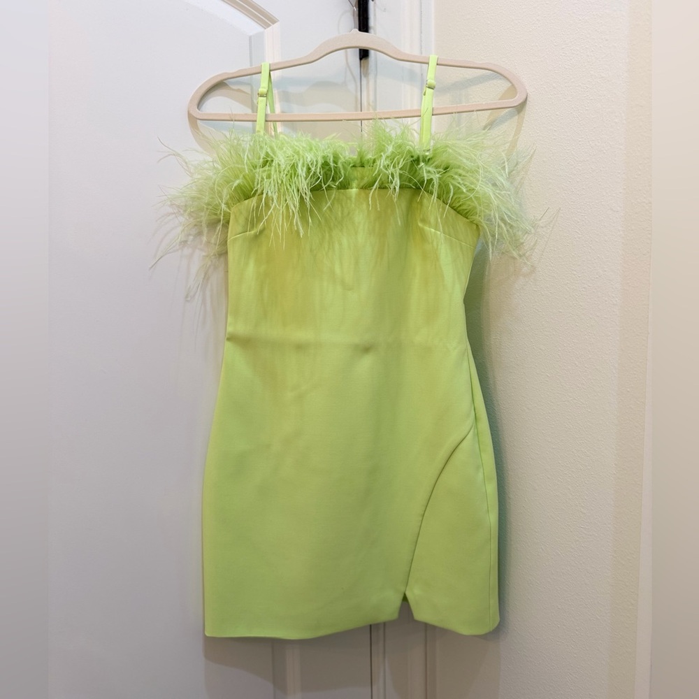 Likely Lime Green Feathered Mini Dress